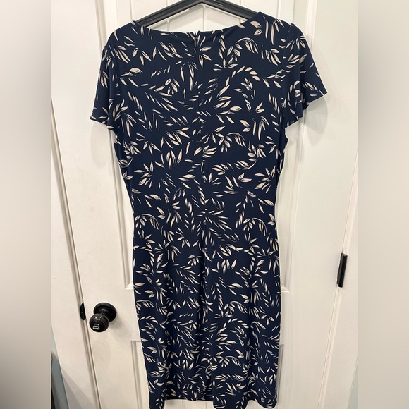 Lauren Ralph Lauren Navy and Cream Leaf Midi Sheath Dress - Picture 5 of 5
